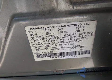 2008 Nissan Altima 3.5 Sl from USA, damaged, VIN 1N4BL21E28C257196